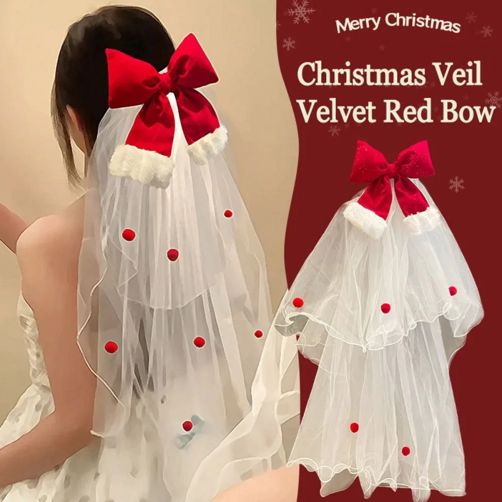 هدية حمراء عيد الميلاد الحجاب عقال شبكة رباط شعر الزفاف تول صور الدعائم غطاء الرأس عيد الميلاد رئيس الشاش حفلة تأثيري