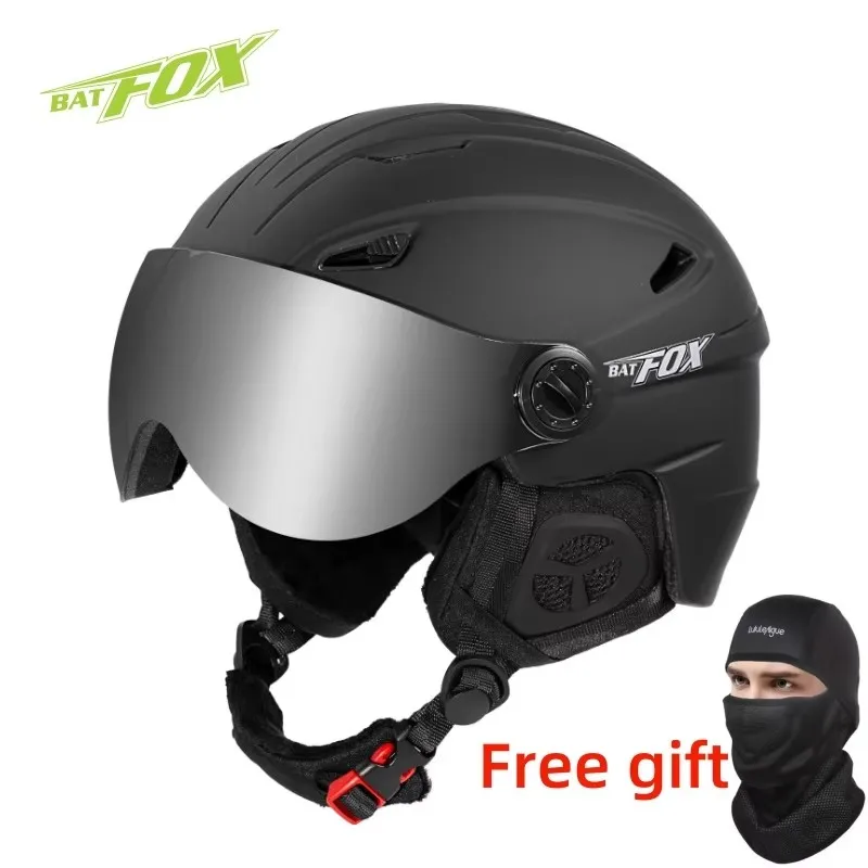 BATFOX Outdoor Wintersport Casco de esquí con gafas Hombres Mujeres Cómodo y cálido Snowboard Roller Ski Deportes Casco de seguridad