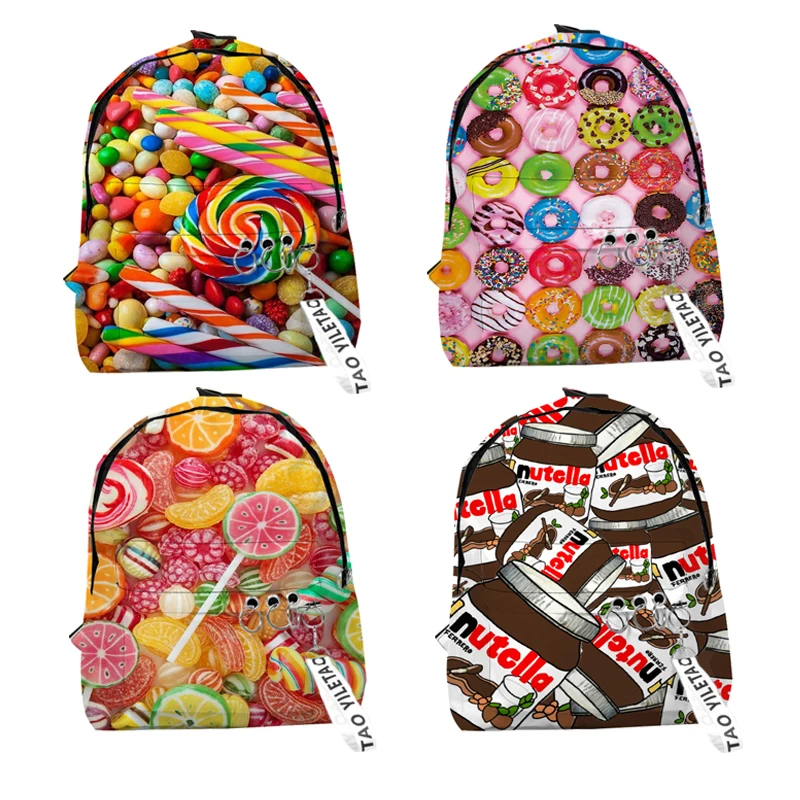 Owoce 3D Bookbag frytki Pizza plecak na notebooka pączek Macaron drukuj Oxford wodoodporne chłopcy/dziewczęta plecaki podróżne na co dzień