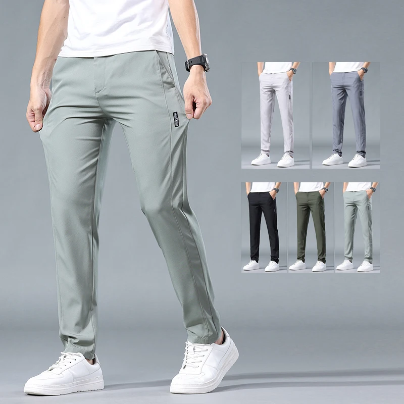 Sommerliche, dünne Herren-Freizeithose, schmal geschnitten, schnelltrocknend, elastischer Bund, Business-Outdoor-Hose, modisch, grün, grau, schwarz