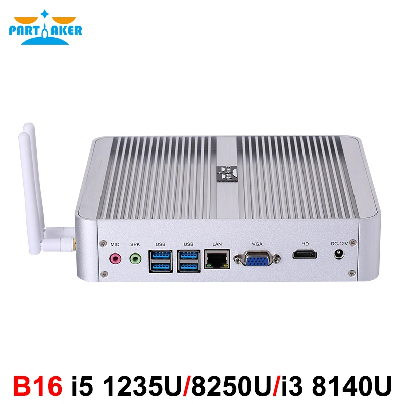 Partaker Fanless Mini PC Core I5 8250U 1235U 1335U I3 8140U Windows 11 4096x2304 HD Port LAN VGA WiFi Mini Desktop Computer