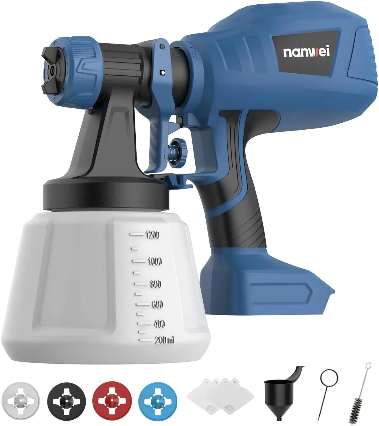 

Беспроводной распылитель краски, пистолет HVLP с контейнером 1200 мл, 4 насадками и 3 узорами для покраски ограждения