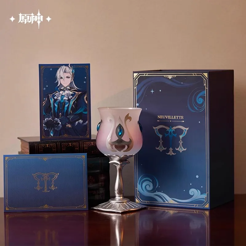 [Genuine] Game Genshin Impact Neuvillette Tall Glasses Gift Box Anime Cosplay Accessories Goblet Envelope Greeting Card Set