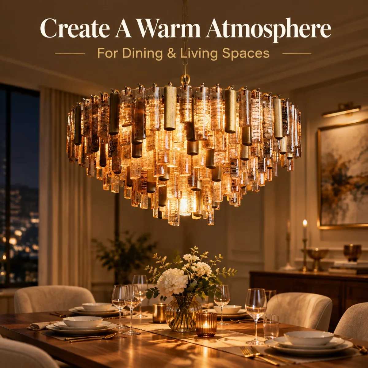 Modern Luxury 2026 Amber Clear Murano Glass Chandelier Brass Metal Tiered Pendant Light Fixture for Villa Living Room Decor