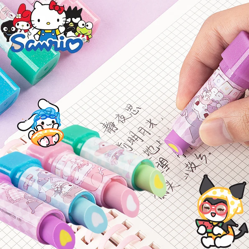 Sanrio Kuromi  Eraser Lipstick Creative Cartoon Rotating Eraser Cute Student Gift Kids Correction  Office School Supplies Eraser