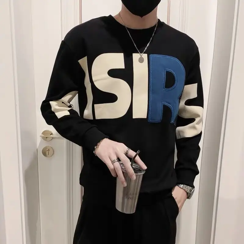 Sweatshirt for Men Pullover Male Clothes Black Top T-shirt New Rock Hoodieless Xl Aesthetic Korean Autumn Designer Casual Tee It