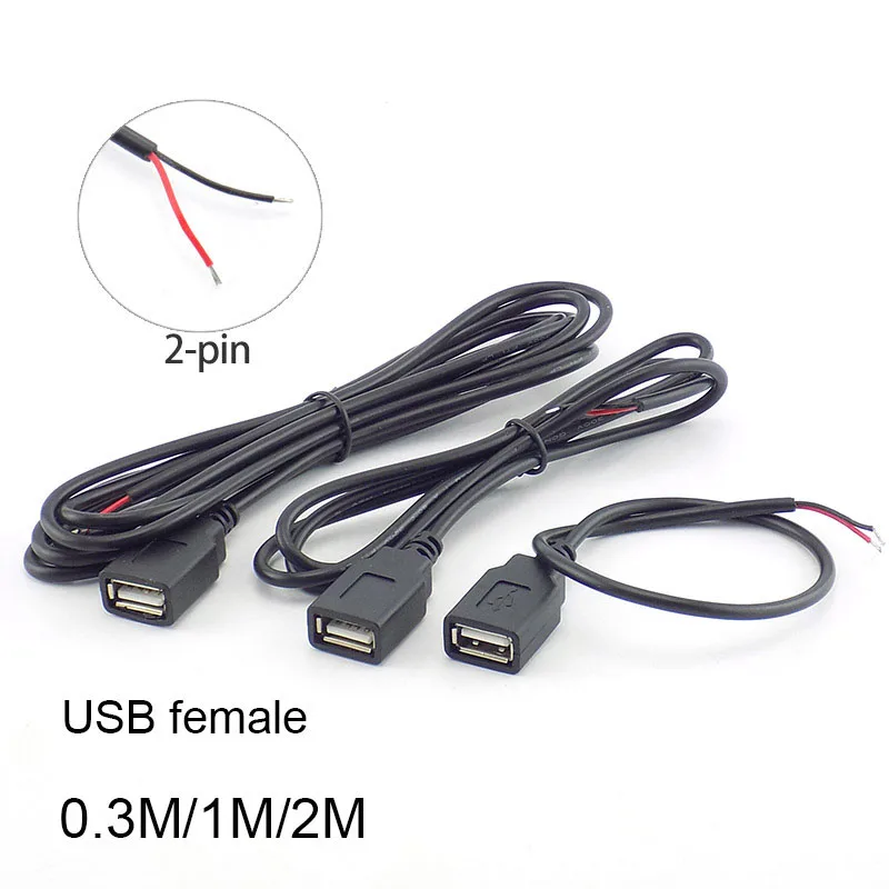 0.3m/1m/2m Micro USB 2.0 Female Jack 2 Pin 2 Wire Power Charge charging Cord Extension Connector DIY 5V usb fans extend Cable D2