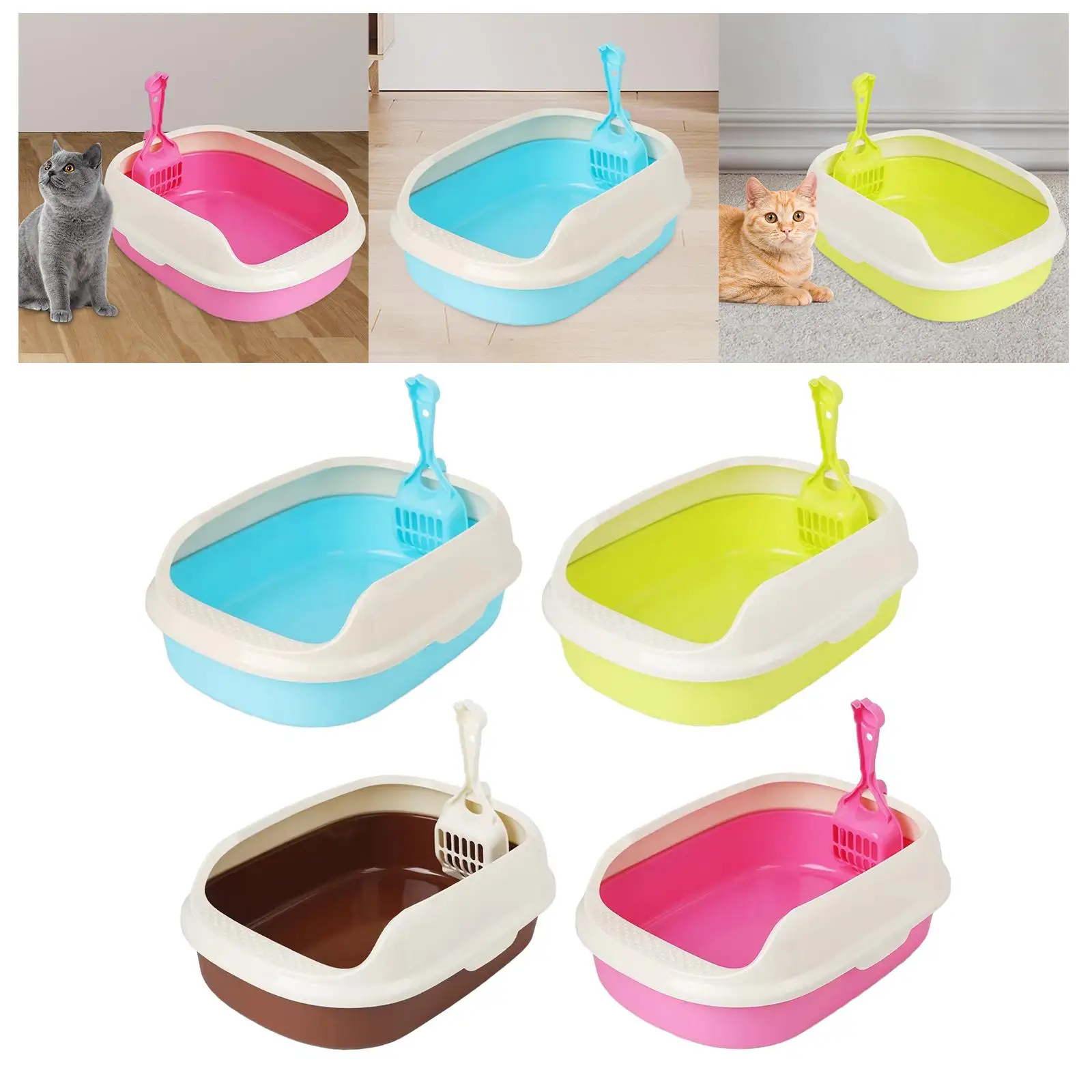 Litter Box Kitten Toilet Semi Enclosed Easy to Clean Cat Sandbox with High Side Sturdy Bedpan Cat Litter Tray for Indoor Cats