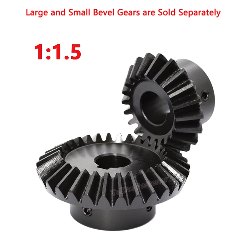 1PCS 1:1.5 Bevel Gear 2M 20T 30T Keyway Bore 12/14/15/16/18/20mm Gear 90 Degrees Meshing Angle Steel Gears 45# Carbon Steel