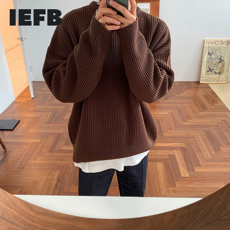 IEFB autumn winter round neck Sweater men\'s Korean fashion solid color loose basic loose kintwear vintage clothes oversize Y4524