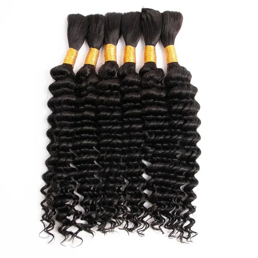 Deep Wave Bulk Human Hair Bundles 100g/pack No Weft Braiding Hair 2 Bundles 1B Color Natural Black