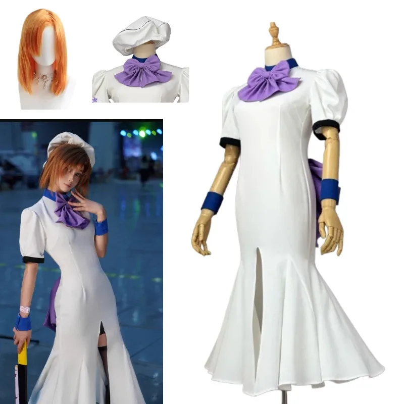 

Anime Ryugu Rena Cosplay Costume Elegant Long White Dress with Hat Wig Suit for Women Halloween Carnival Party Roleplay Uniform