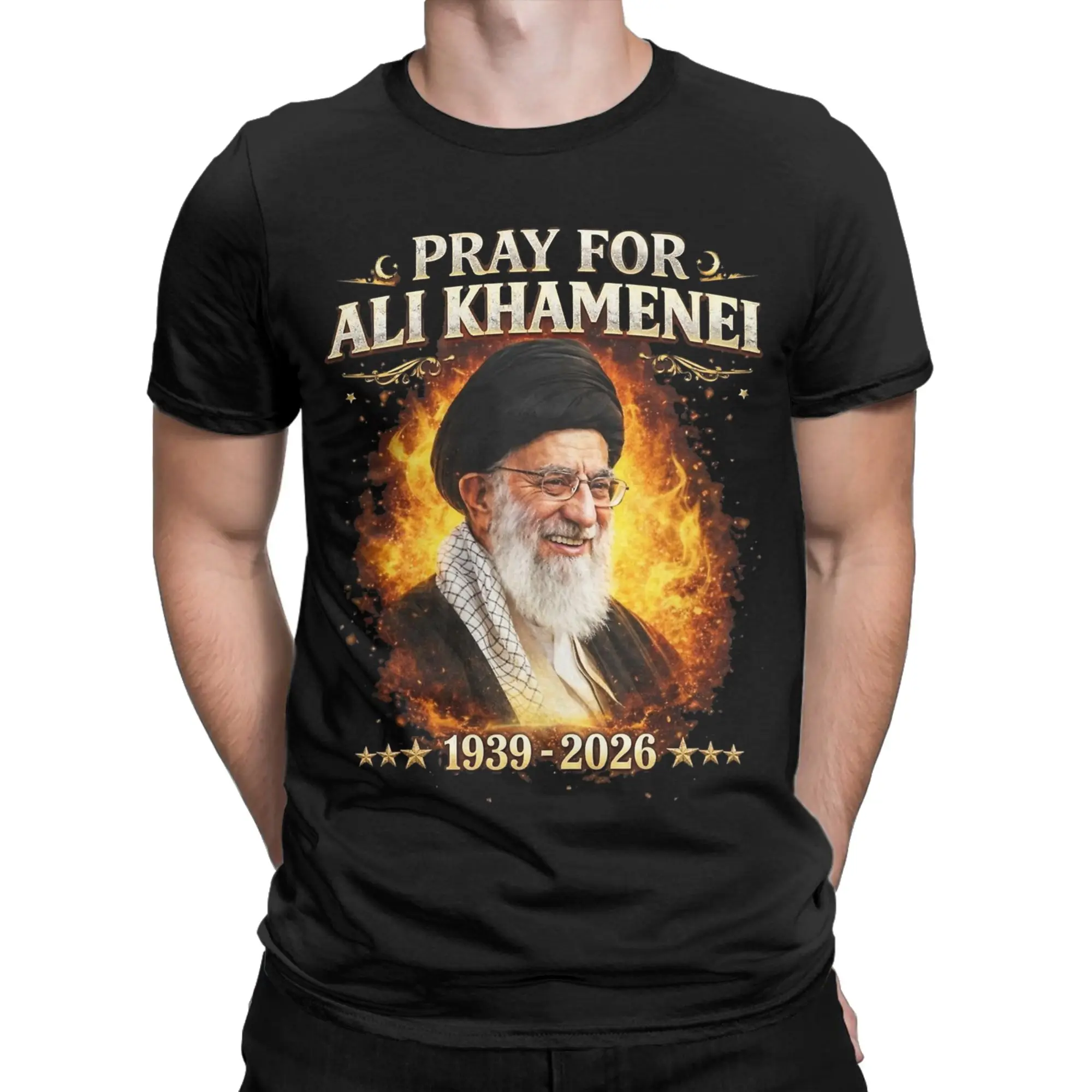 Men T-Shirt Pray for Khamenei Iran Humor 100% Cotton Tee Shirt Short Sleeve  T Shirts O Neck Tops Graphic Printed