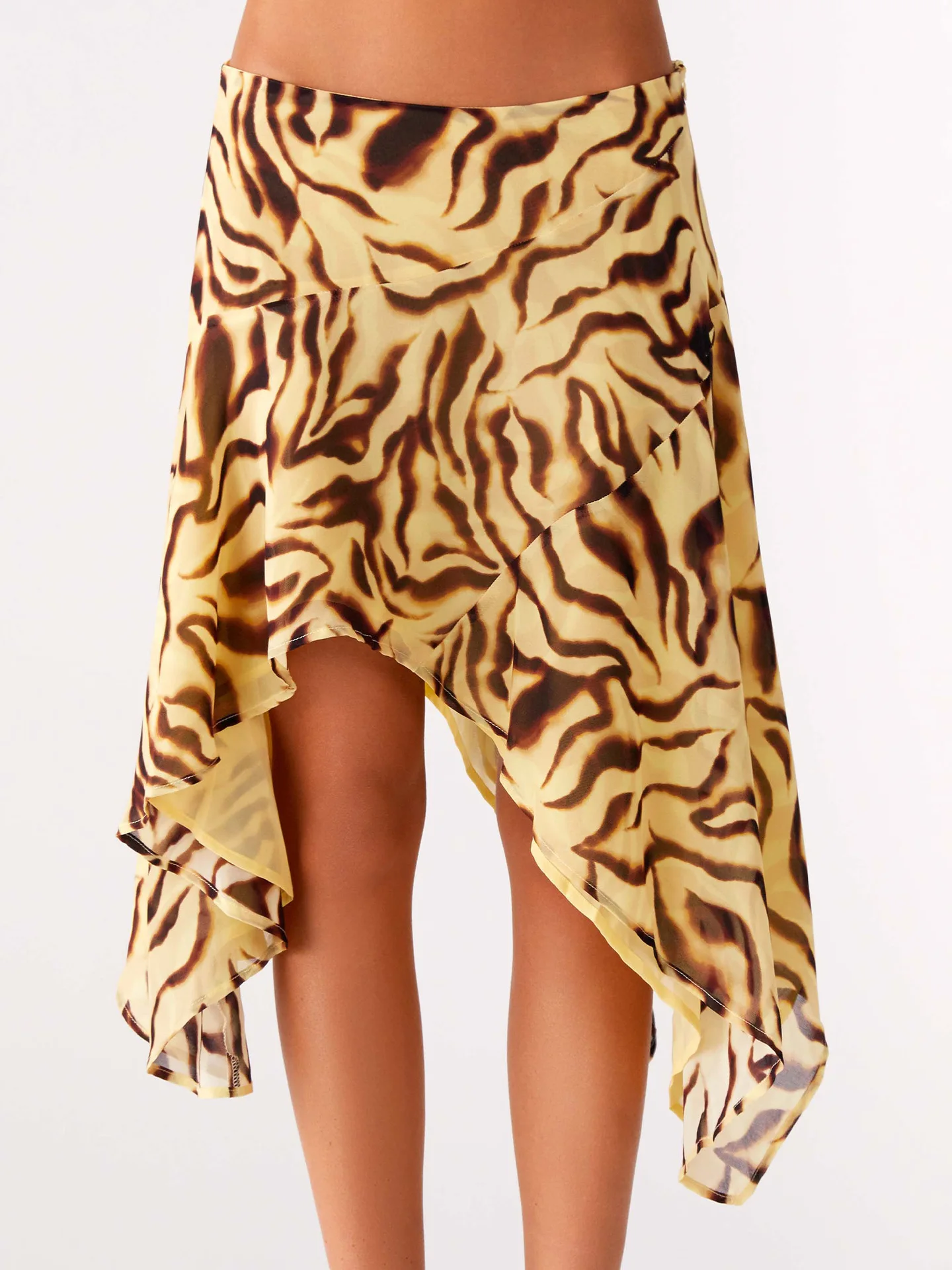 STYLISH LADY Tiger Print High Waist Asymmetrical Hem Midi Skirt with Lining 2026 Women Flowy Casual Summer Street Midi Skirt