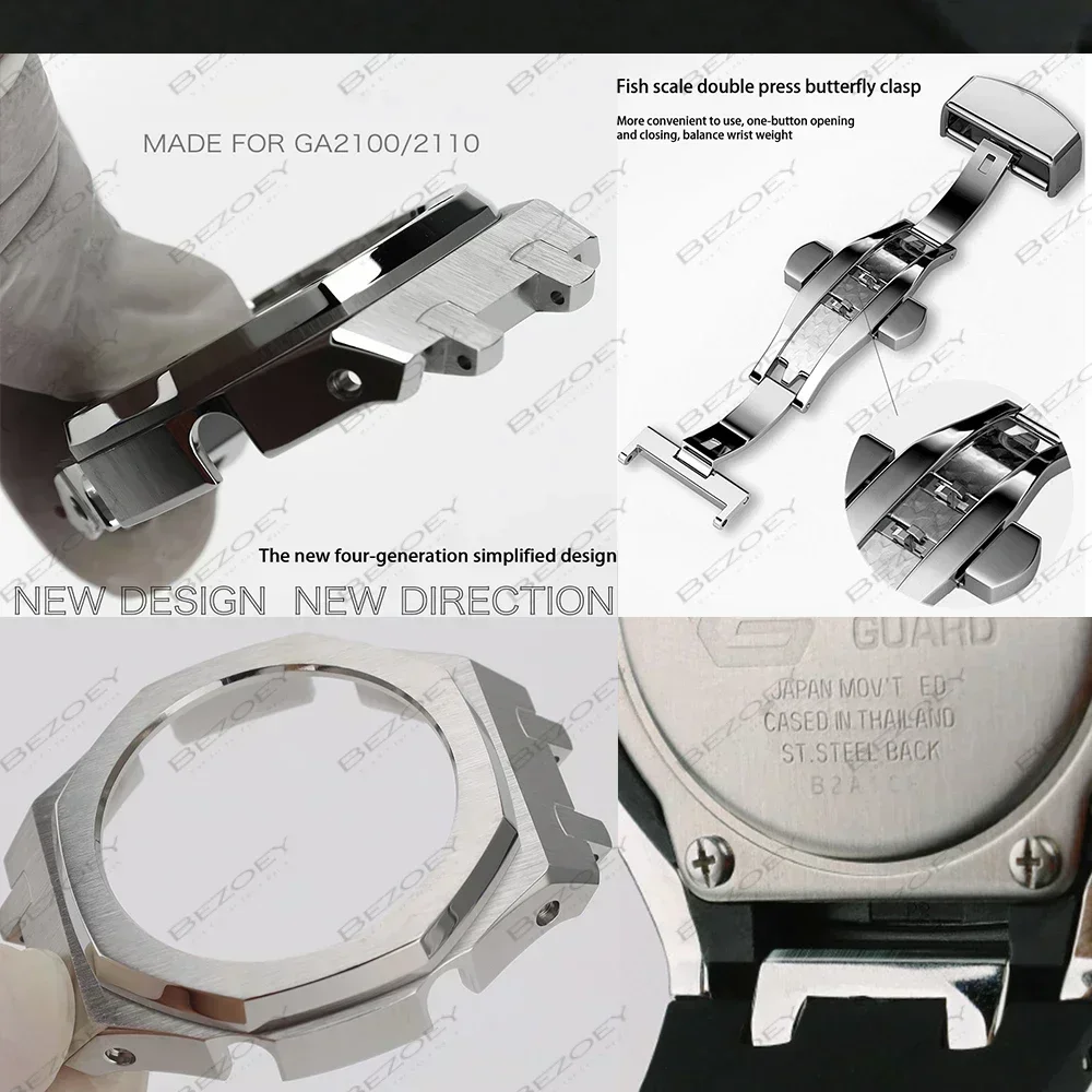 Gen4 Casioak Modification for G Shock GA2100 GAB2100 Mod Kit Stainless Steel Metal Case Bezel Frame Rubber Band Accessories