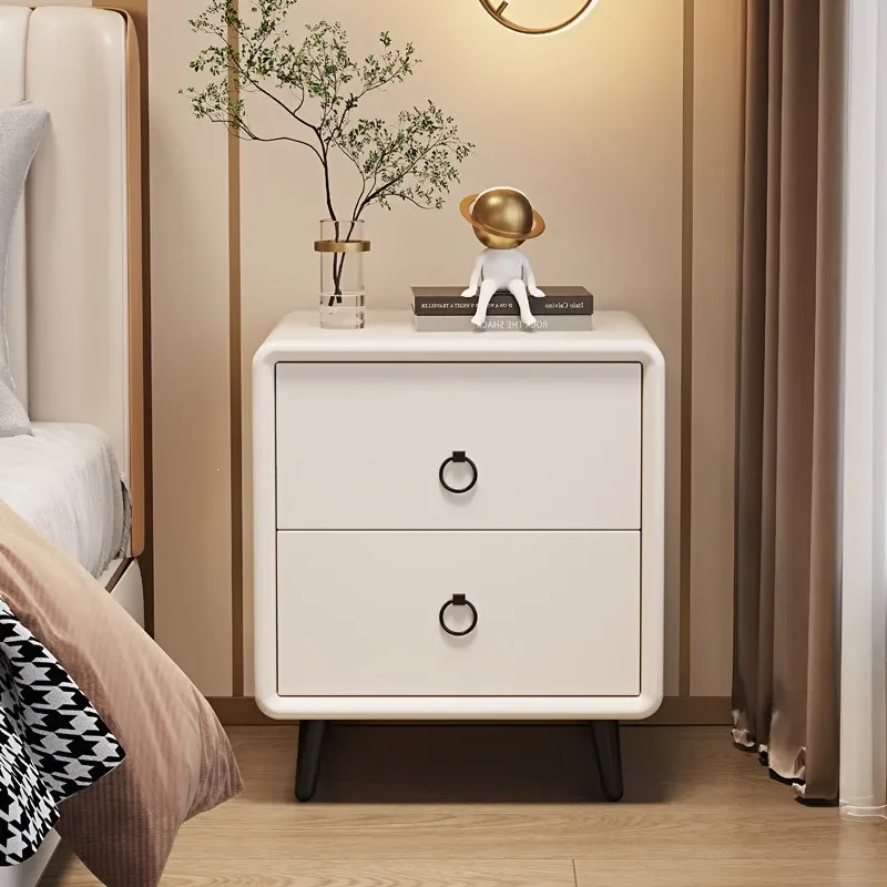 White Nordic Nightstand Modern Minimalist Lacquer Finish Luxury Bedside Table with Storage No Assembly Required for Bedroom