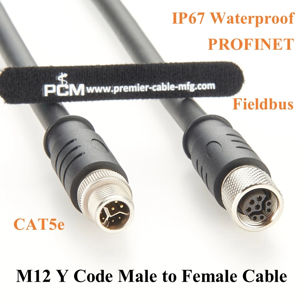 CAT5e Ethernet M12 Y Code 8 Pin Male to Female Extension Cable IP67 100 Mbps Micro-C Data & Power Cable for PROFINET, EtherCAT