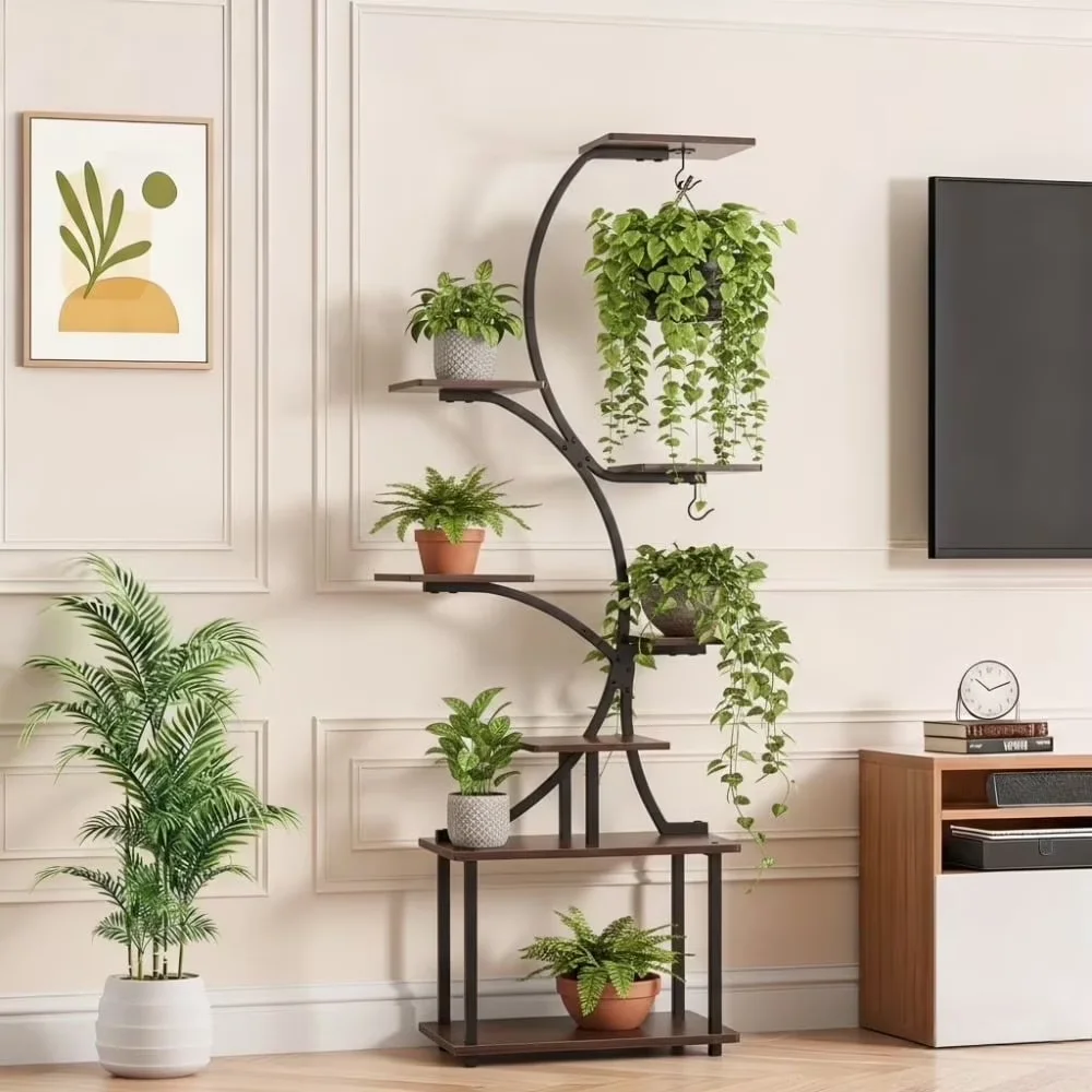 

7-Tier LED Grow Light Indoor Plant Stand 62 Inch Tall S-Shaped Corner Flower Rack for Living Room D Plant Growing Shelf