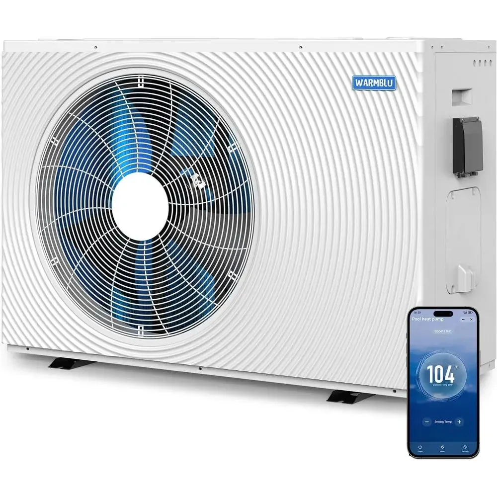 High Efficiency 16 COP Pool Heat Pump, 100k BTU, 28000 Gal, 45% Energy Savings, Smart Inverter Control, 220V
