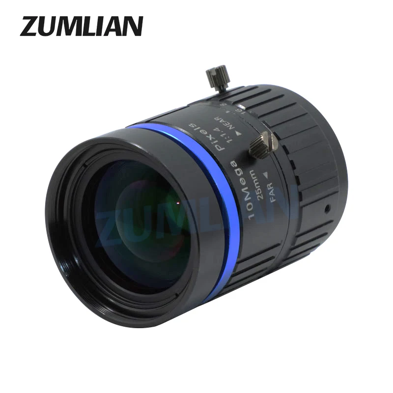 ZUMLIAN FA Lens F1.4 Big Aperture 10MP 25 mm Fixed Focus 1 Inch C Mount Lens Low Distortion for Machine Vision Camera