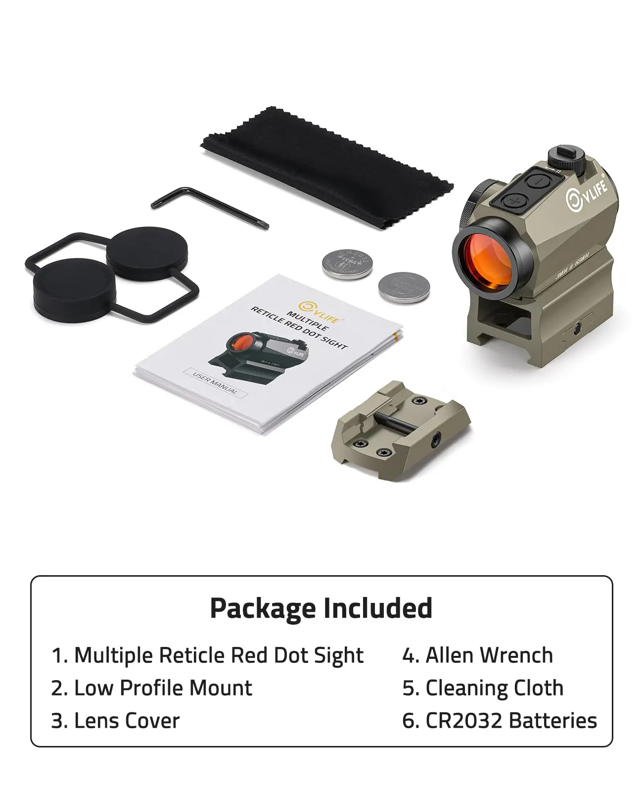 

Multiple Reticle Red Dot Sight Motion Awake Circle 1x20mm Optics Scope Riser and Low 21mm Picatinny 50,000H Runtime