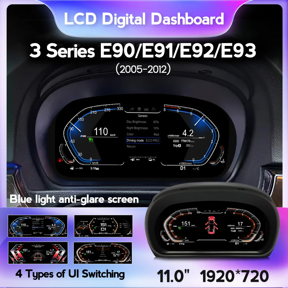 Navifly Car LCD Dashboard Panel For BMW 3 Series E90 E91 E92 E93 2005-2011 Original Car Digital Cluster Instrument Speed Meter