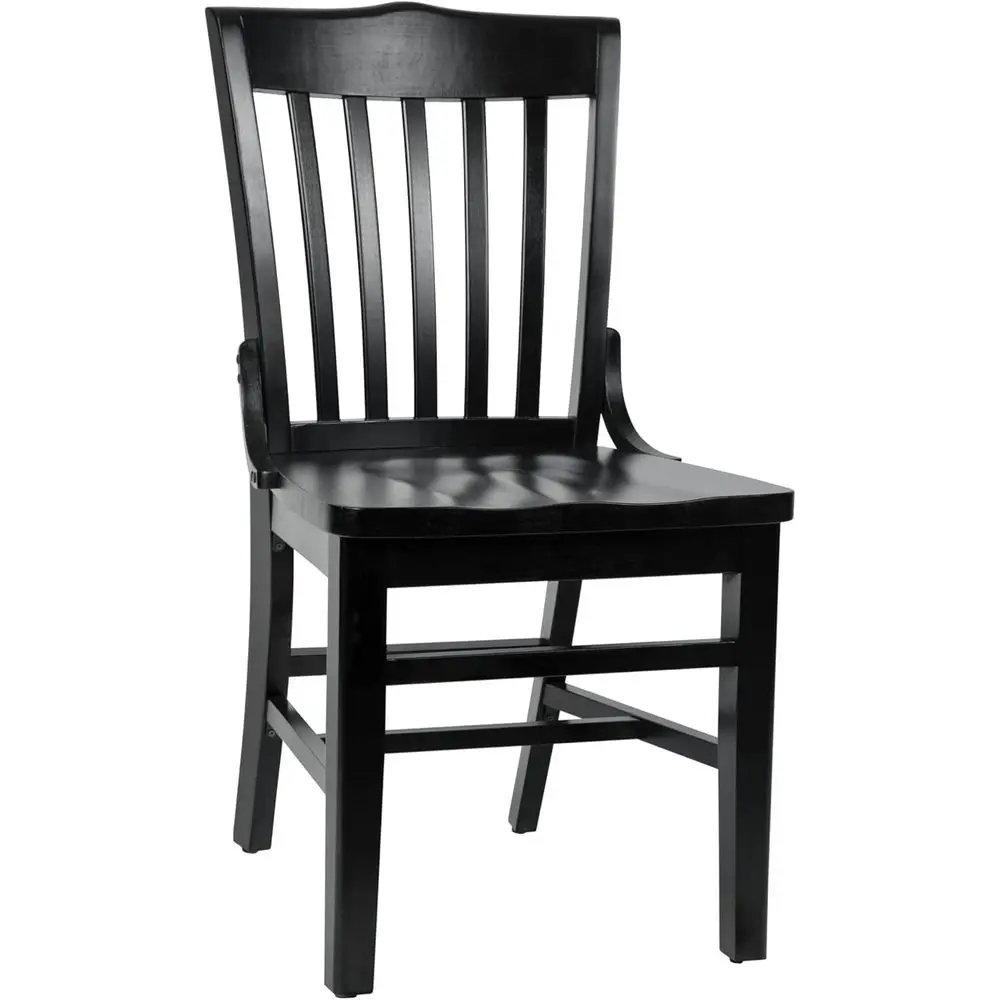 

School House Back Metal Restaurant Chair - Black Wood Seat - Black Frame
