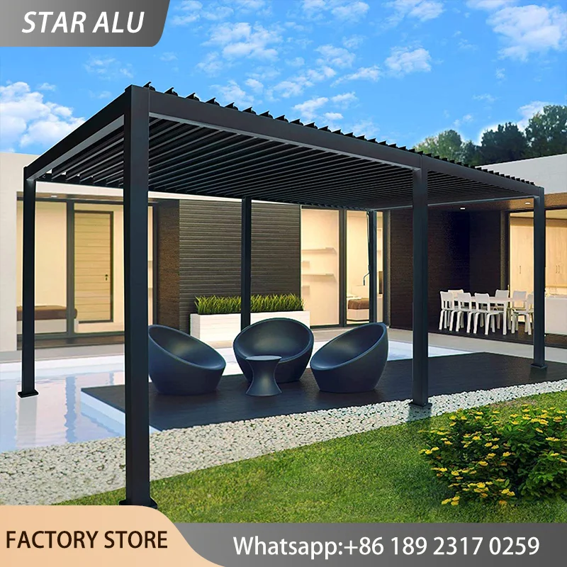 Heavy Duty Aluminum Gazebo Pergola Louvered Roof Canopy Outdoor Kitchen Patio Shelter Waterproof UV Sun Shade Garden Pavilion