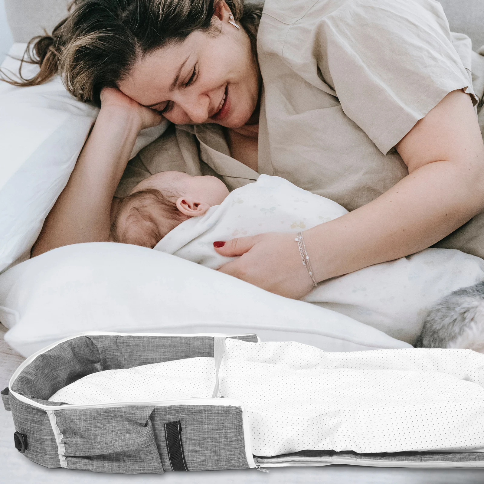 

Portable Crib Bag Baby Travel Foldable Bassinet Toddler Bed Linen Fabric Bedside Inflatable Kids