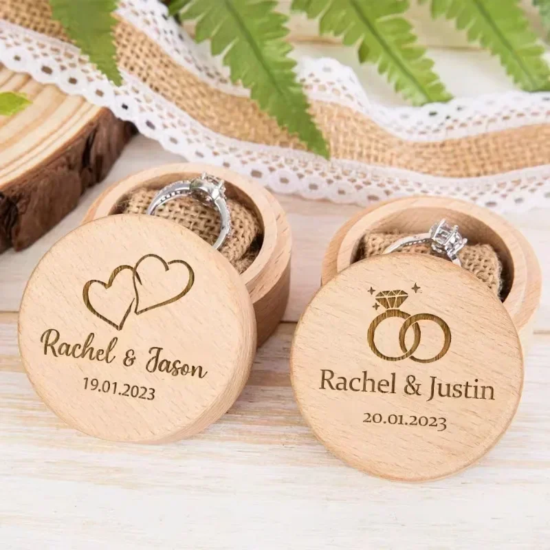 Free Engraving Rustic Wedding Wooden Ring Box Jewelry Trinket Storage Proposal Wedding Container Holder Custom Bearer Ring Box