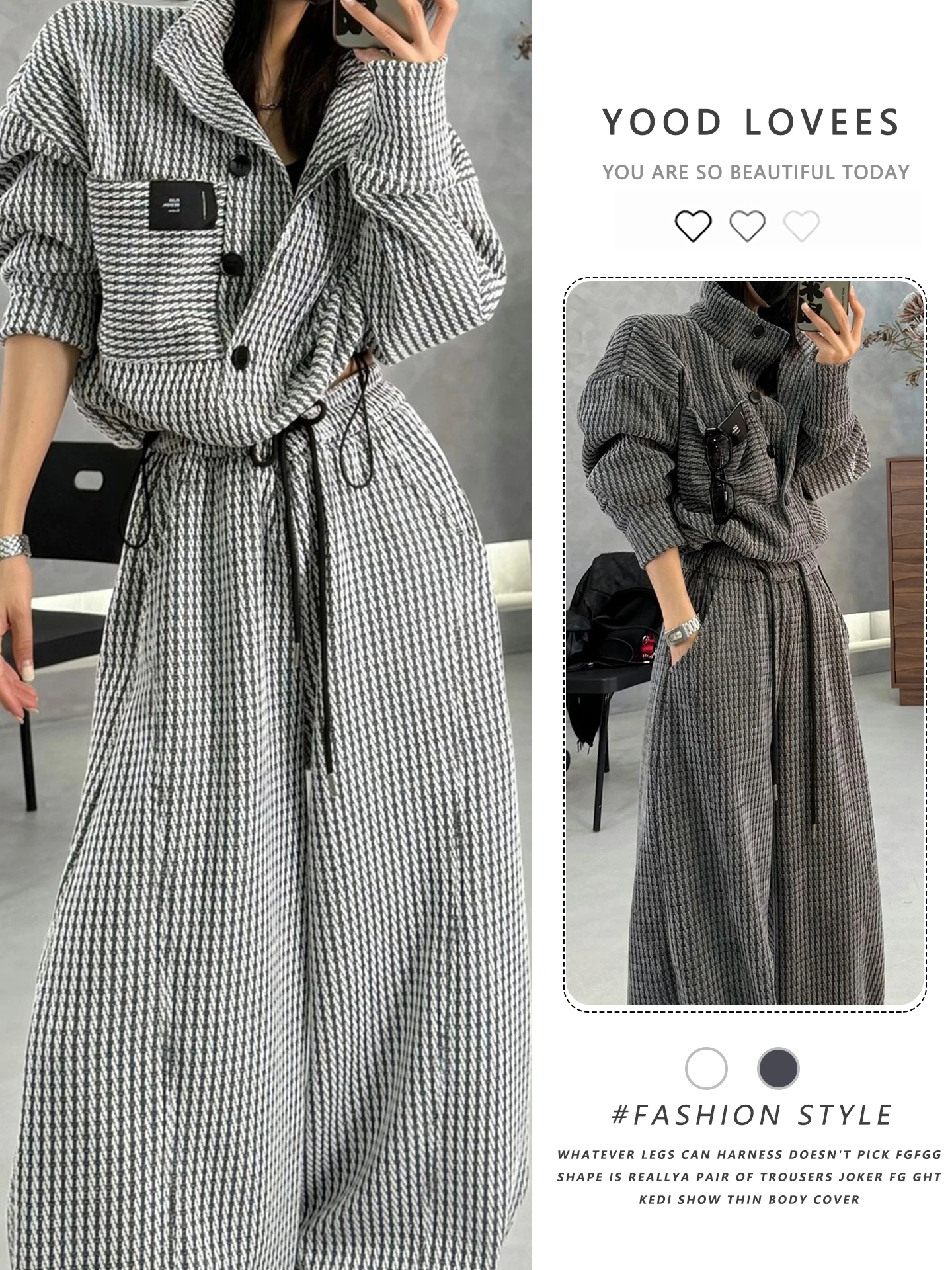 

Fashionable Sporty Stripe Pattern Stand Collar Two-Piece Set Autumn Winter New Arrival Women's Clothing Button Closure Casual...