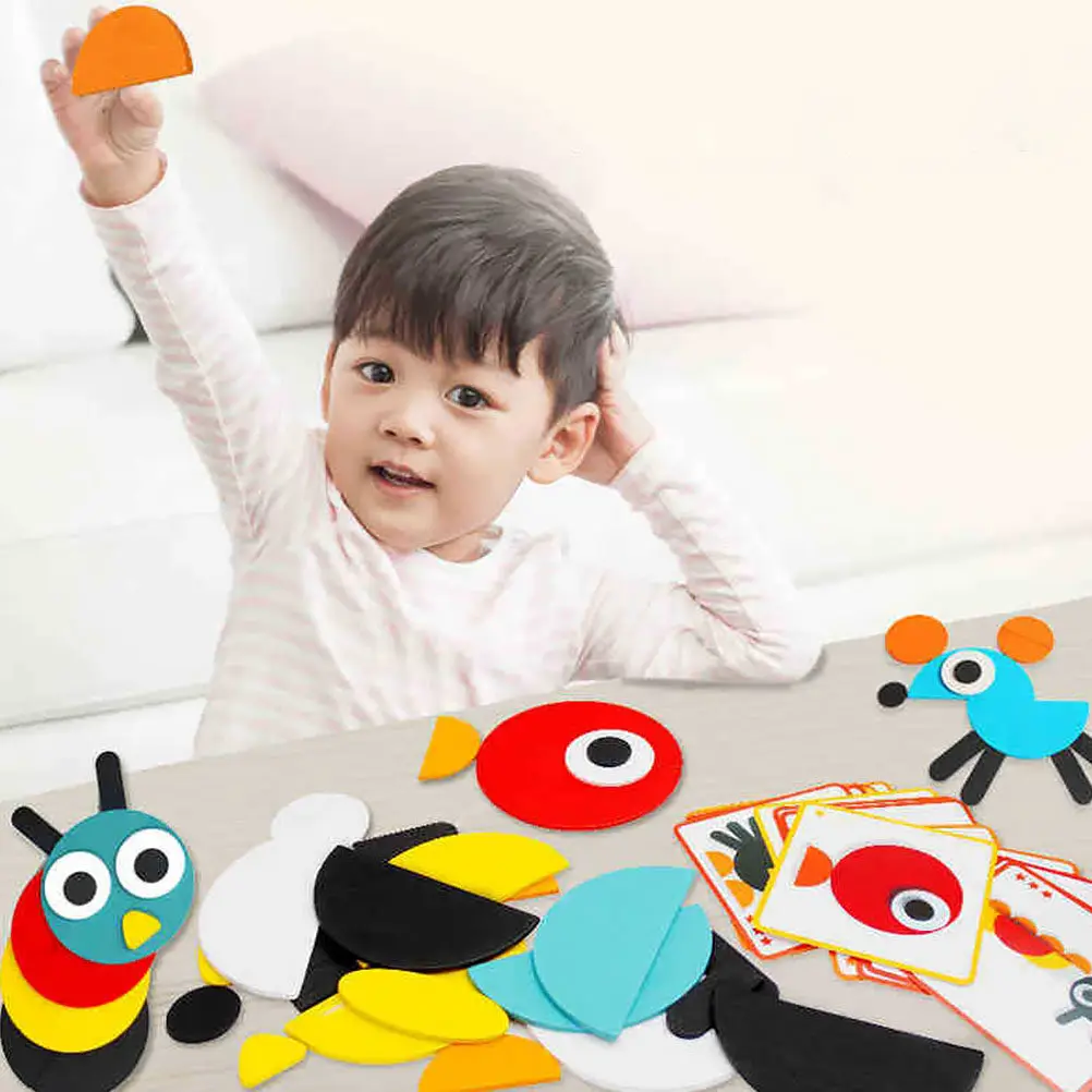 

1Set Kids Geometric Tangram Puzzle 29 Wooden Pattern Blocks Educational Fun Sorting Games for Preschool Learning and Imagination