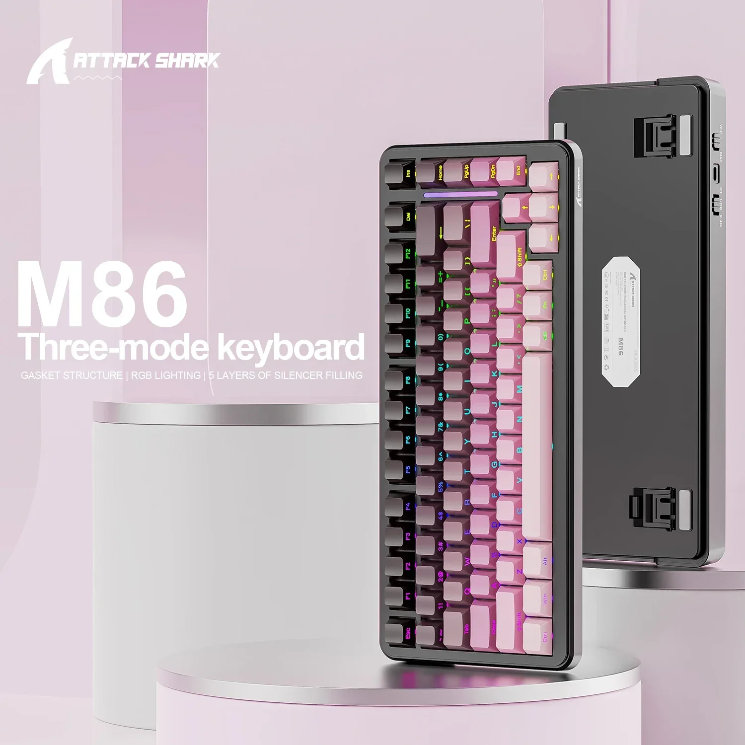 

Mechanical Keyboard Full Key Hot Swappable Attack Shark M86 Tri-Mode Side EngravedConflict Free Gasket Structure Games Office