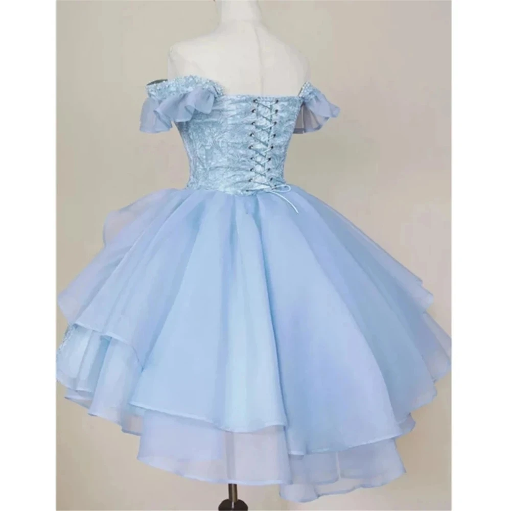 Pink Lace Homecoming Dresses V Neck Beaded Appliques Kilt Puffy Tulle Off Shoulder Cocktail Dress