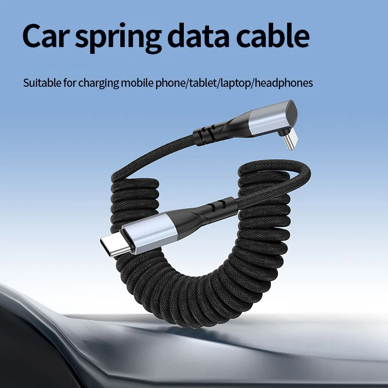 240W USB C to USB C Car Charger Cable 90° Elbow Coiled Retractable PD Fast Charging Cord Compatible with iPhone 17/MacBook Pro