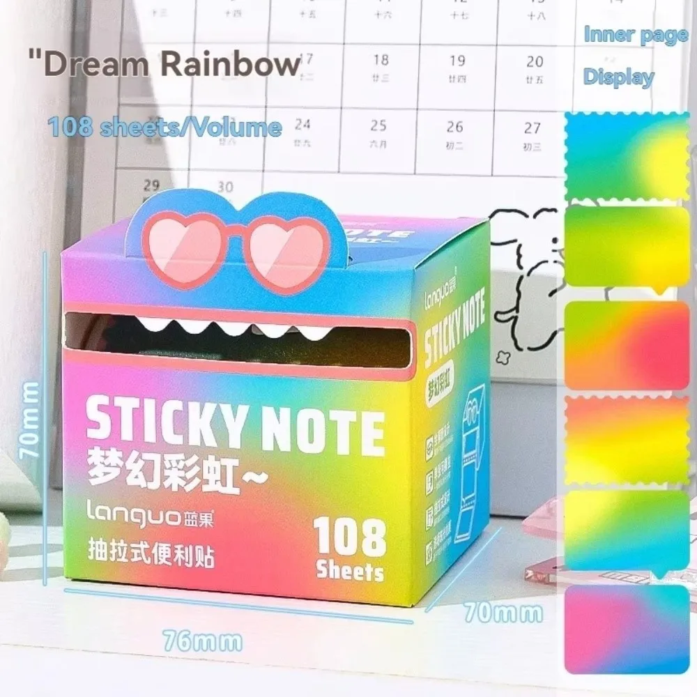 High Quality 108 Sheets Cartoon Memo Pad Paper Pull Out Design Self-Adhesive Sticky Notes Dopamine Pearlescent Transparent