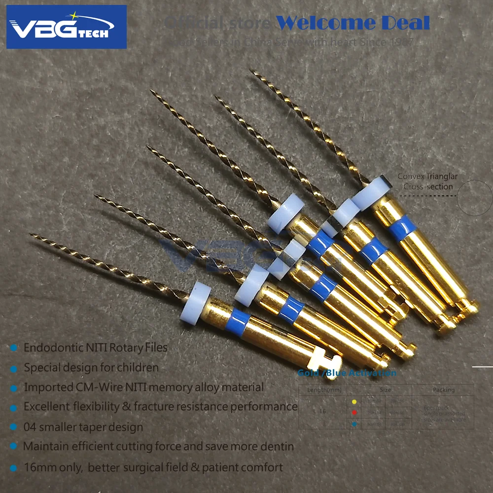6PCS/Pack Dental Pediatric Rotary Files Children Endodontic Treatment NiTi Engine Kids Root Canal File Primary Teeth Supplies