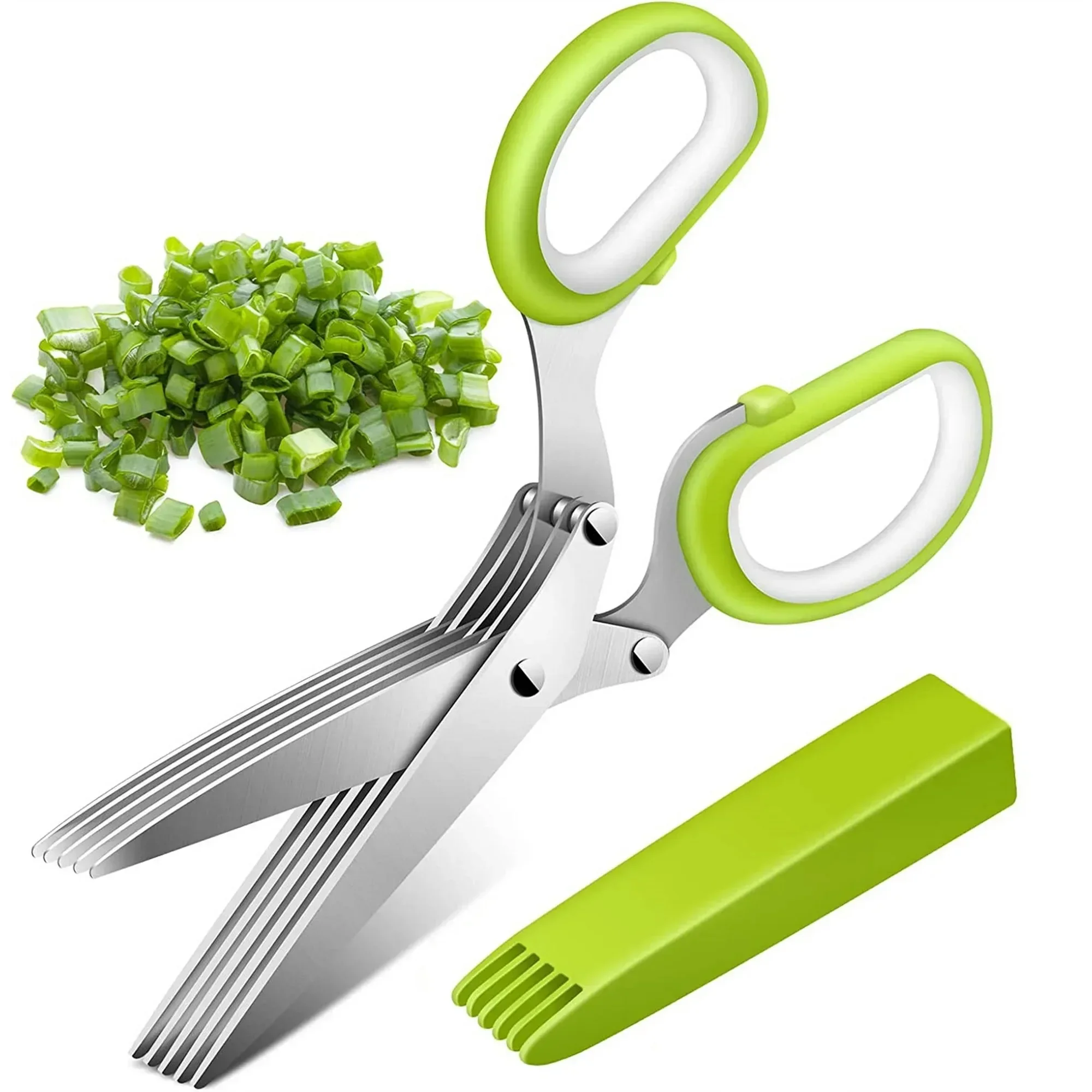 

Cooltop Herb Scissors, 5 Blade Kitchen Herb Shears Herb Cutter for Chopping Basil Chive Parsley,Green