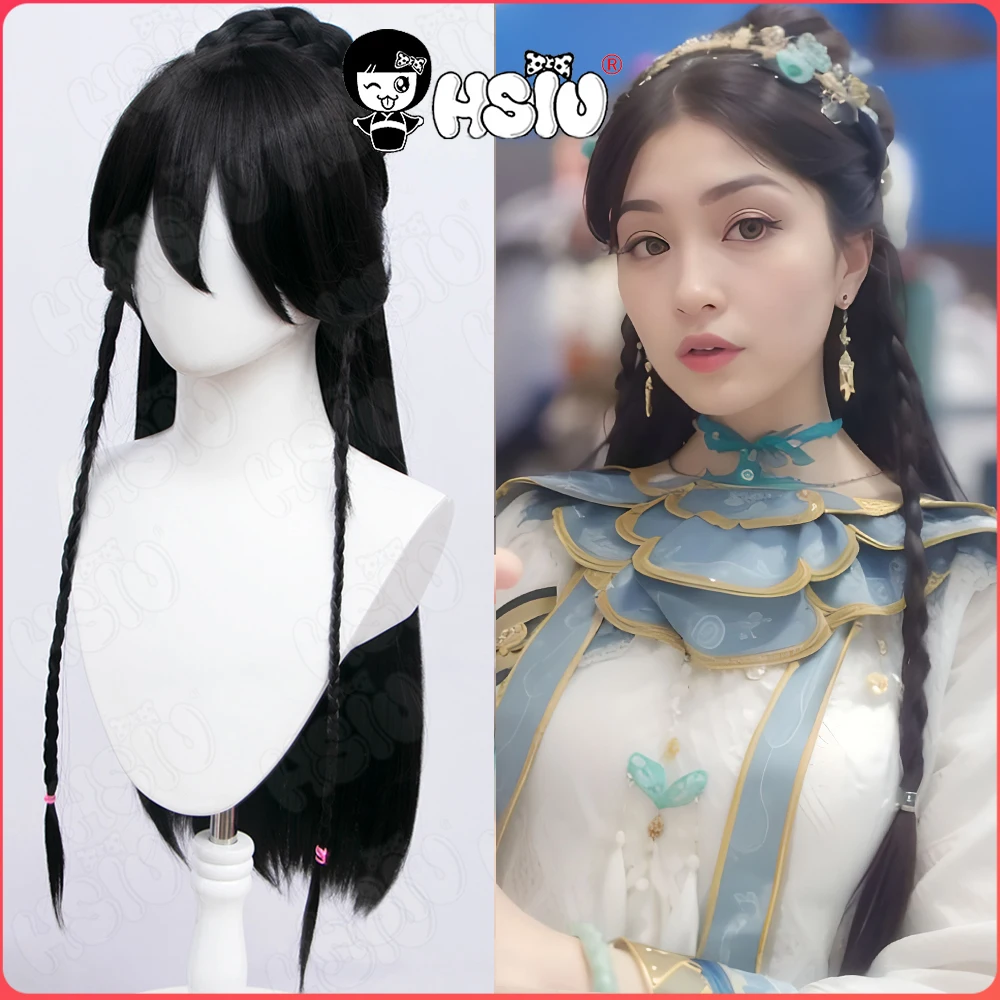 Game Identity V Cosplay Wig Qi Shiyi Cosplay Wig HSIU 80CM Black Disc Hair Bag Long Hair Synthetic Wig Bai Ze Cosplay Wig