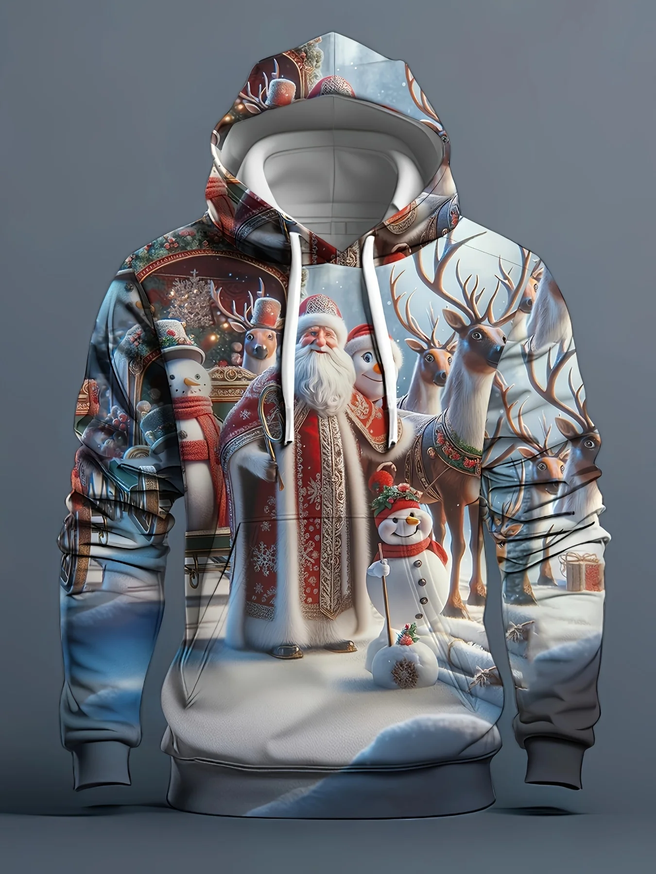 Sudaderas con capucha de Navidad para hombre, sudaderas con capucha con estampado 3D de Papá Noel, Tops con cordón, ropa deportiva informal