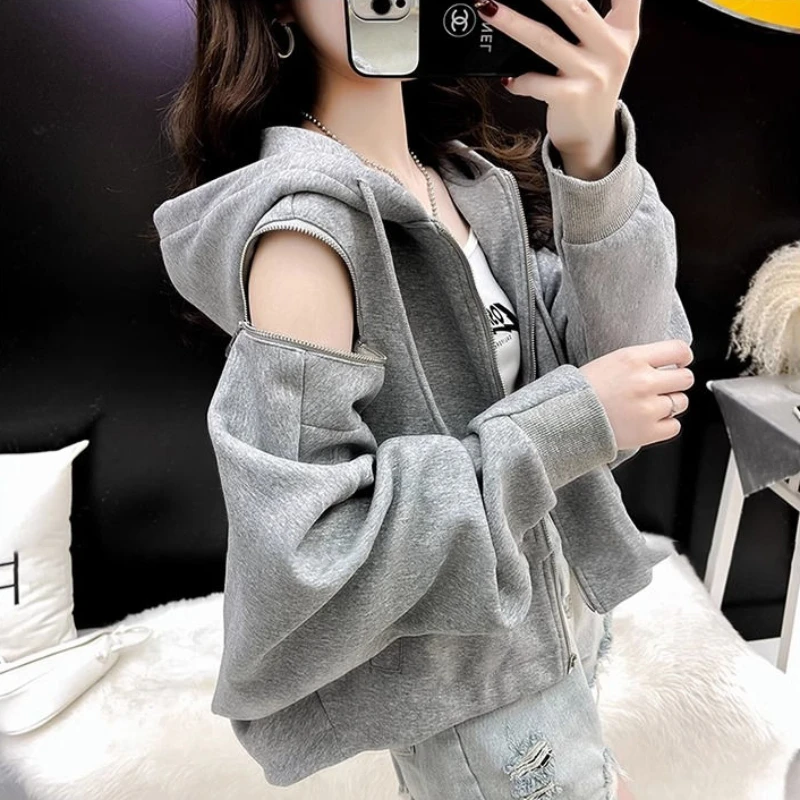 Baggy Hollow Out Jackets Women Leisure Hooded Autumn Design Harajuku Sporty Young Chic Streetwear Overcoats Hotsweet All-match