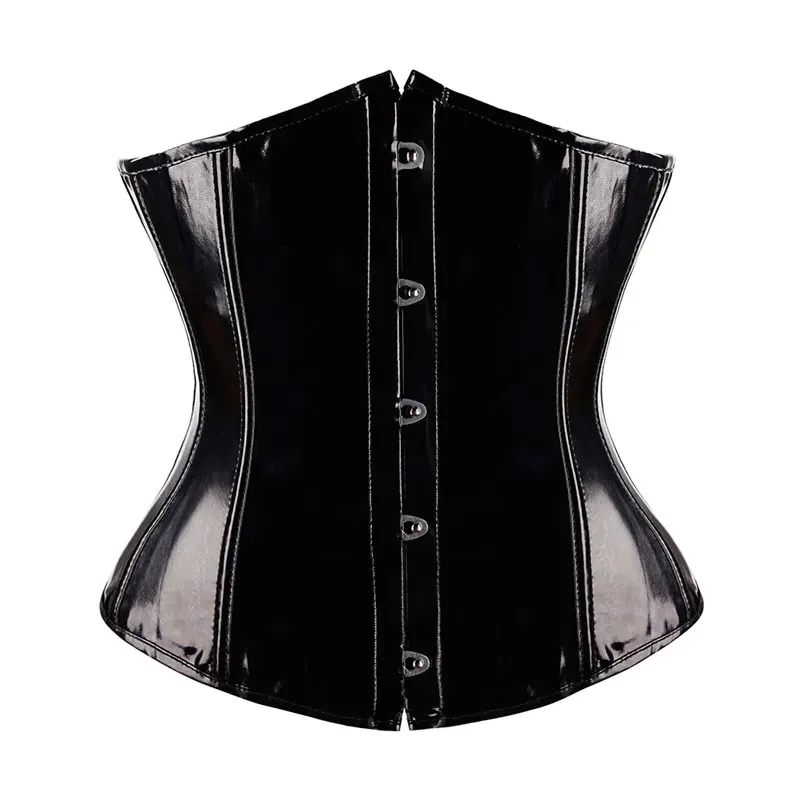 

Black Glossy PVC Leather Corset Underbust Top Sexy Women Gothic Punk Bustiers Waist Cincher Lingerie Shape Body Belt Plus Size