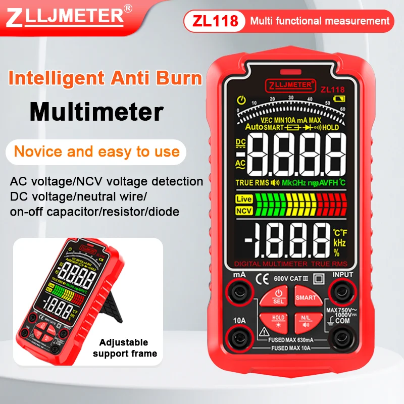 

6000 Counts Tester Bracket Automatic Ammeter AC DC voltage Tester Ohm Current multimeter USB Charging Digital Multimeter ﻿