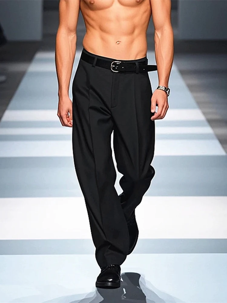 

Casual Black Silk West Pants Fashion Week Show CleanFit Flared Suit Trousers High-End Drapey Feel Straight Leg Polyester Fiber