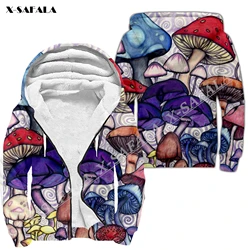 Colorful Mushroom Fungus 3D Print Men Warm Thick Fleece Zipper Hoodie Jacket Windproof Pullover Coat Hooded Outwear 4