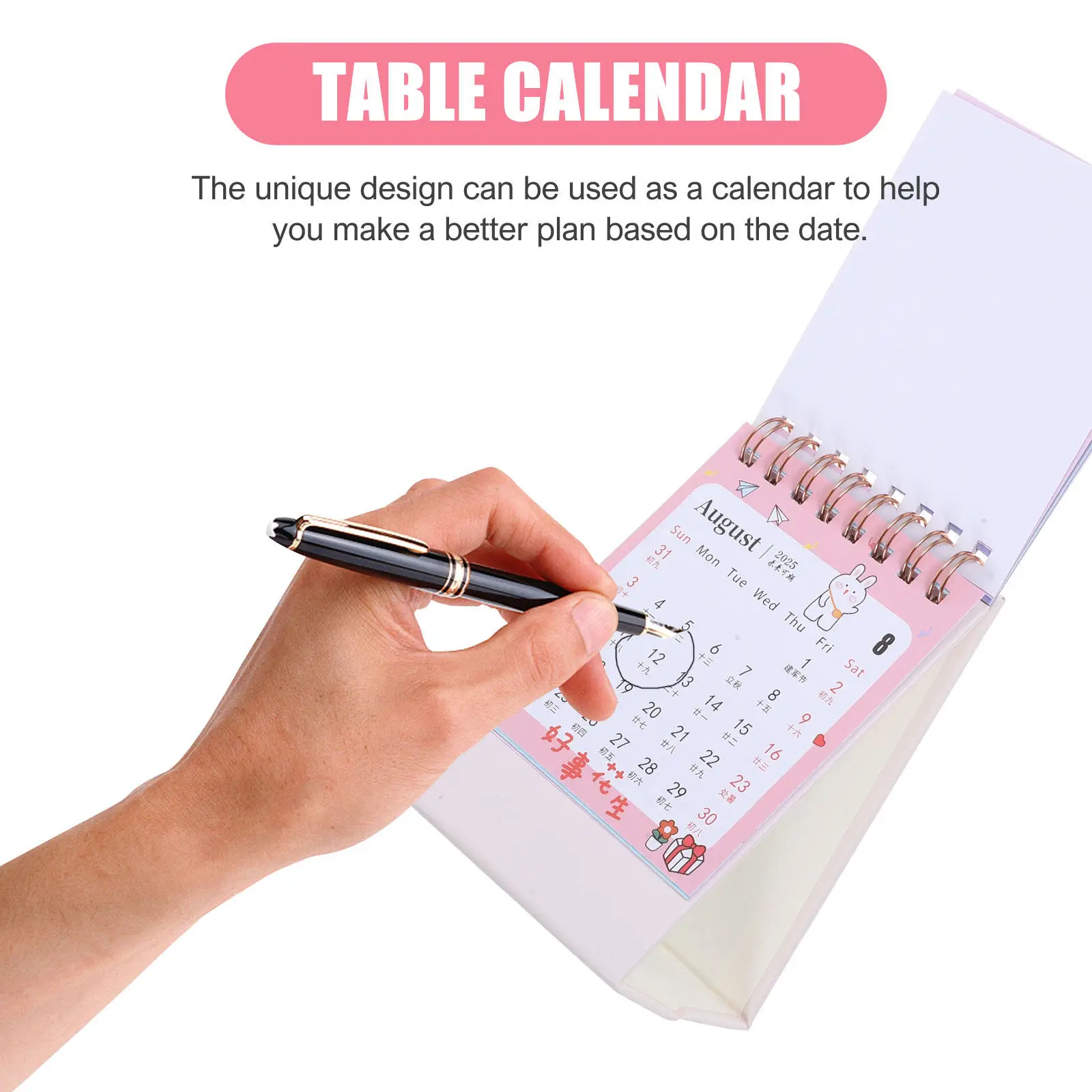 Desk Calander Adorable Mini Calendar Acrylic with Bunny Pattern Decor for Women Cute Office