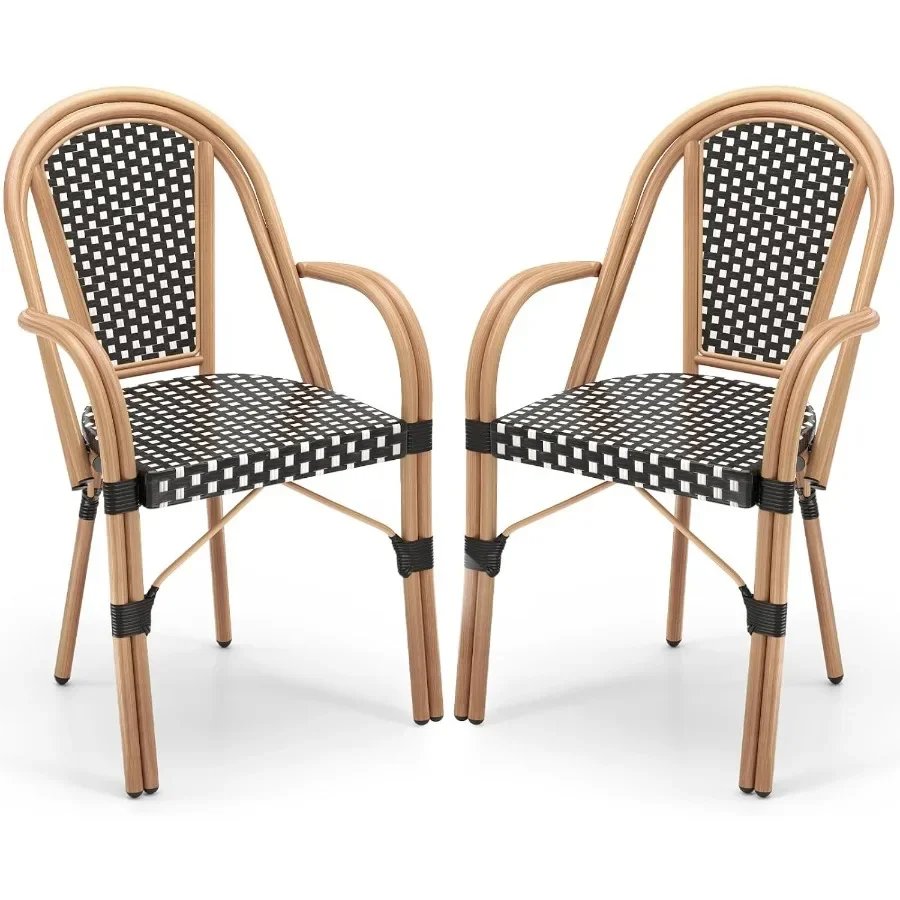 Wicker Patio French Bistro Dining Chairs Set of 2