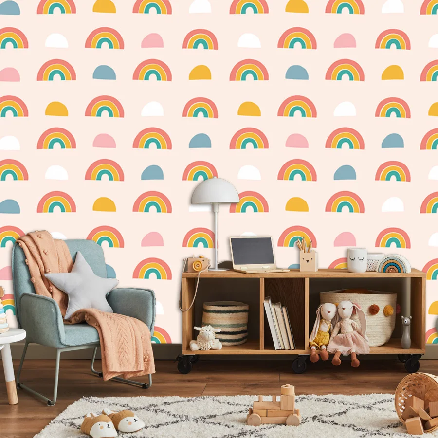 15+ Modern Cartoon Easy to Apply, Self Adhesive Optional,Wallpaper for Living Room Contact Rainbow Girls Baby Kids Bedroom Mural
