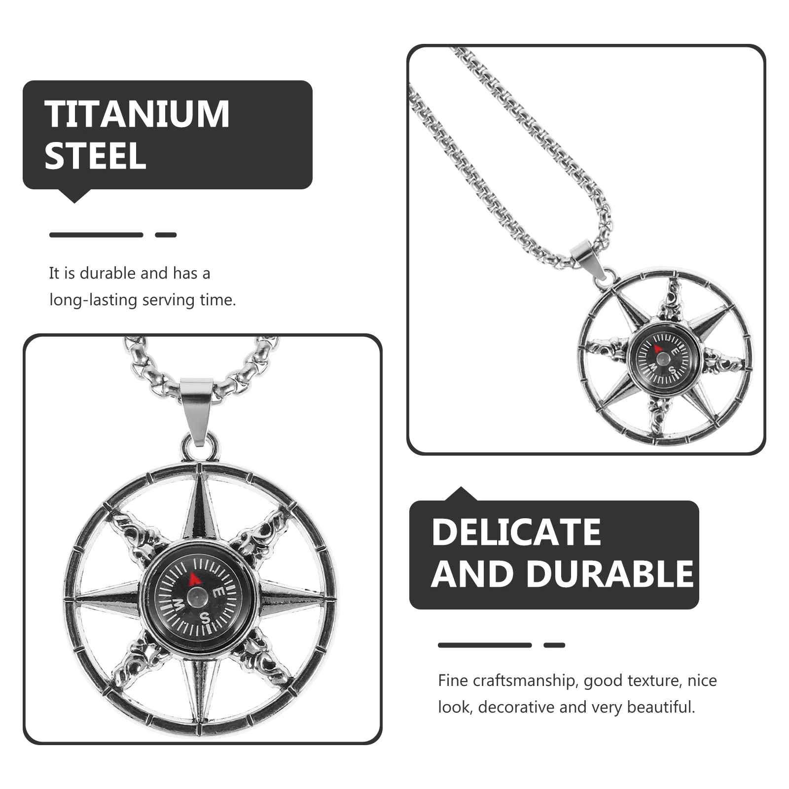 

Титановое стальное ожерелье с компасом для мужчин и женщин, функциональный кулон для выживания, уличное ожерелье с навигацией для кемпинга для мужчин и женщин