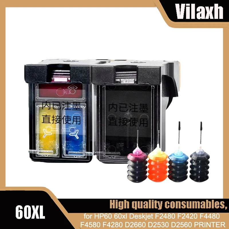 

Vilaxh Compatible HP 60 XL Refillable Cartridge for HP60 60xl Deskjet F2480 F2420 F4480 F4580 F4280 D2660 D2530 D2560 PRINTER